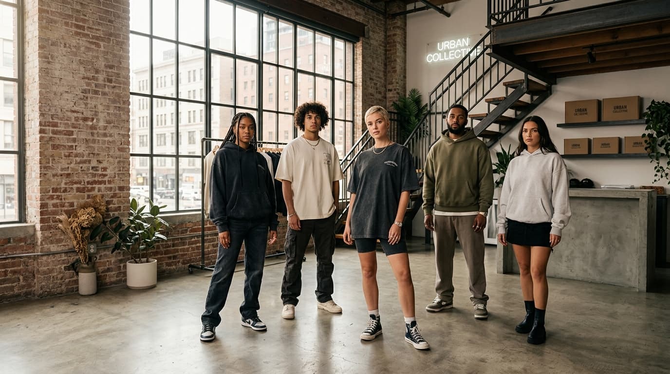 Jóvenes vistiendo moda urbana casual en loft moderno